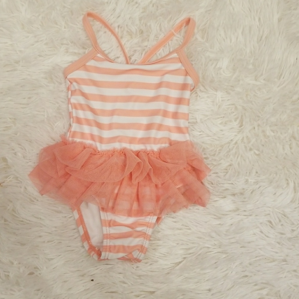 3-6 months pink and white strip bathing suit